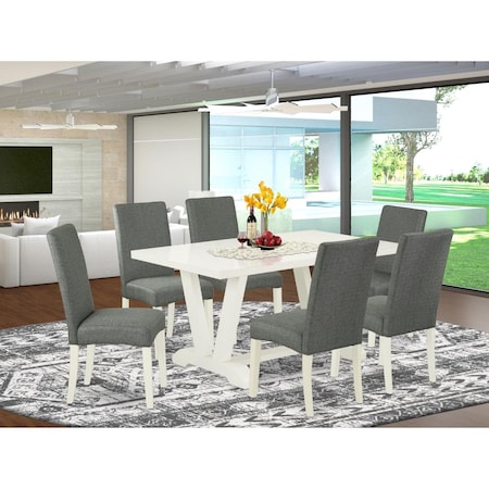East West Furniture 7 Piece V-Style Modern Dining Table Set - Gray Smoke V026DR207-7